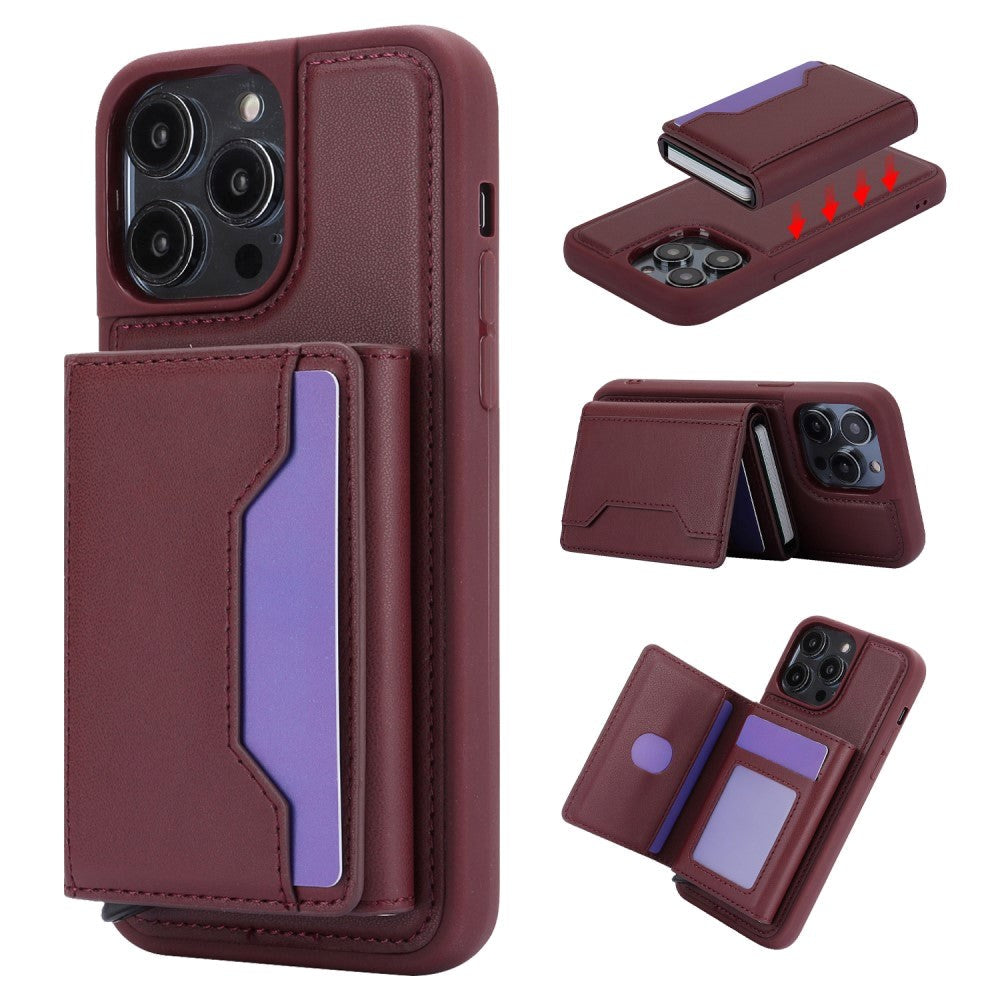 iPhone 15 Leather Covered Plastic Case w. Magnetic Detachable Wallet - Wine Red