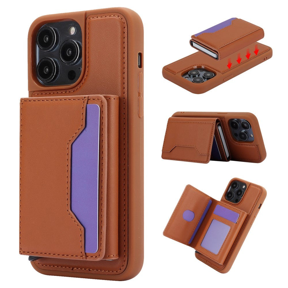 iPhone 15 Leather Covered Plastic Case w. Magnetic Detachable Wallet - Brown