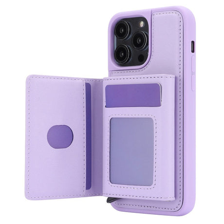 iPhone 15 Leather Covered Plastic Case w. Magnetic Detachable Wallet - Purple