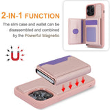 iPhone 15 Pro Leather Covered Plastic Case w. Magnetic Detachable Wallet - Rose Gold