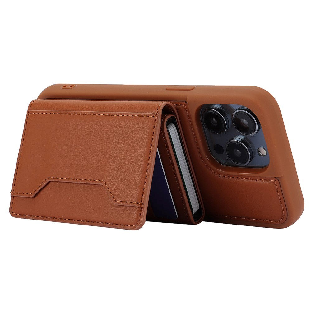 iPhone 15 Pro Max Leather Covered Plastic Case w. Magnetic Detachable Wallet - Brown