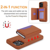 iPhone 15 Pro Max Leather Covered Plastic Case w. Magnetic Detachable Wallet - Brown