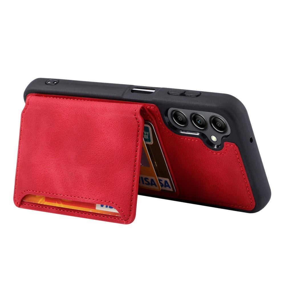 Samsung Galaxy S23 FE Leather Covered Plastic Case with Card Holder - Red