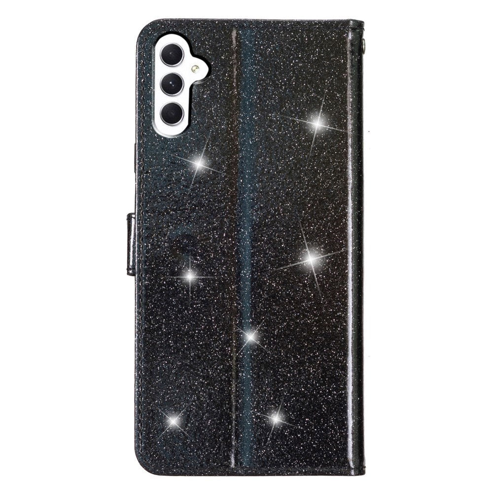 Samsung Galaxy S23 FE Leather Flip Case with Wallet and Strap - Glitter - Black