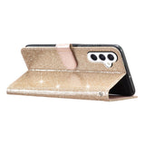 Samsung Galaxy S23 FE Leather Flip Case with Wallet and Strap - Glitter - Gold