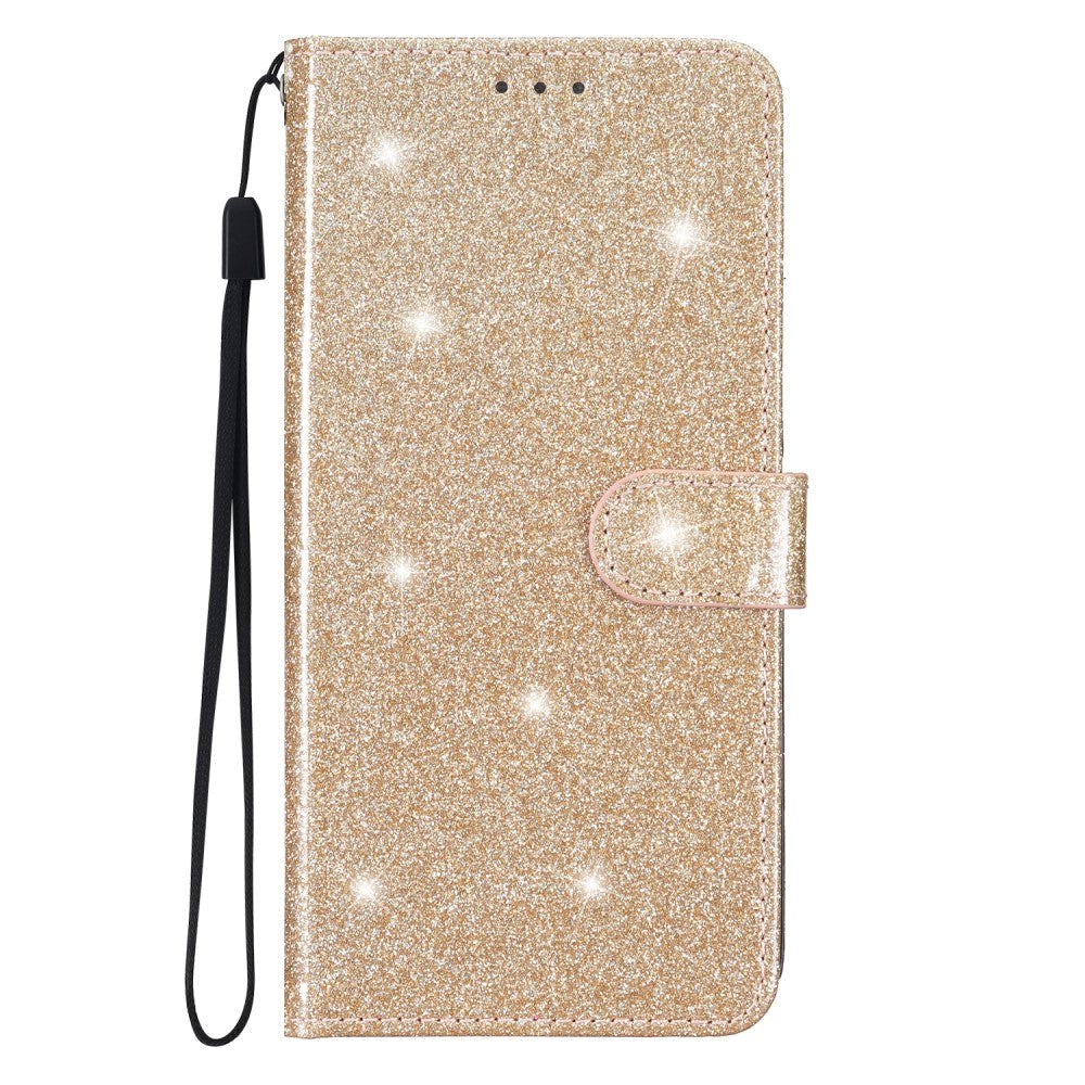 Samsung Galaxy S23 FE Leather Flip Case with Wallet and Strap - Glitter - Gold