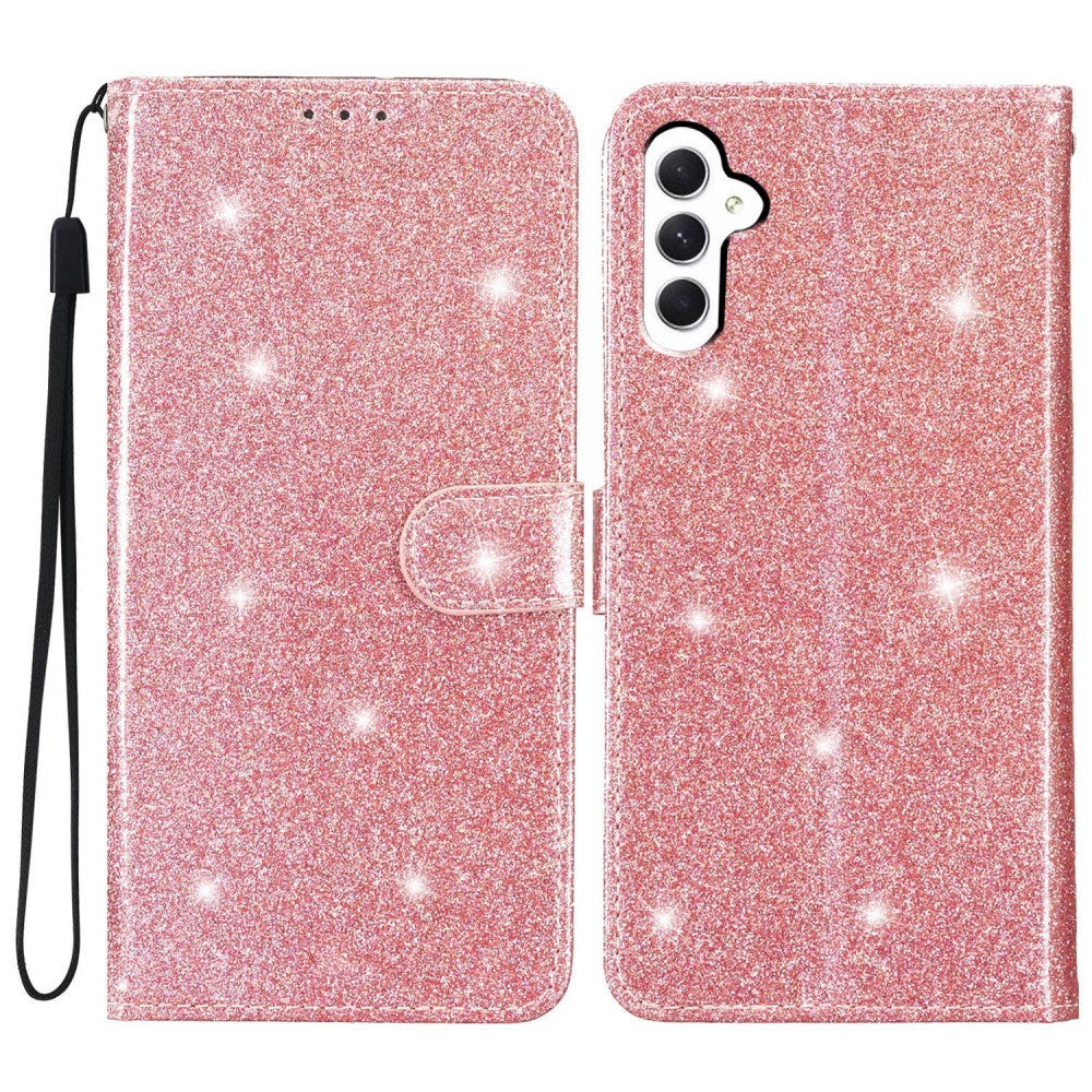 Samsung Galaxy A25 (5G) Leather Flip Case with Wallet and Strap - Glitter - Rose Gold