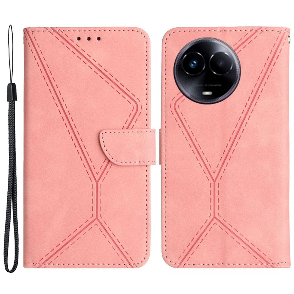 Realme 11 5G Patterned Leather Case with Wallet and Strap - Pink