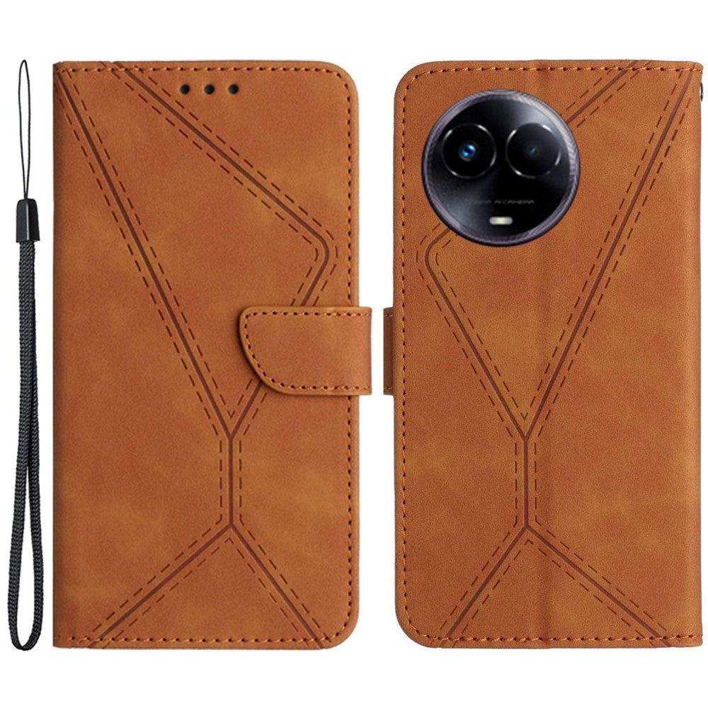 Realme 11 5G Patterned Leather Case with Wallet and Strap - Brown