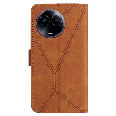 Realme 11 5G Patterned Leather Case with Wallet and Strap - Brown