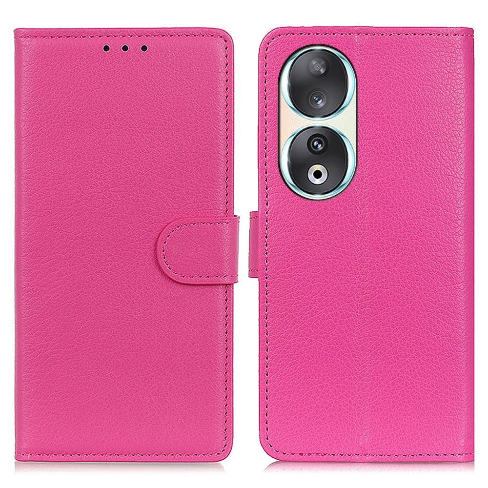 Honor 90 PU Litchi Leather Wallet Case - Pink