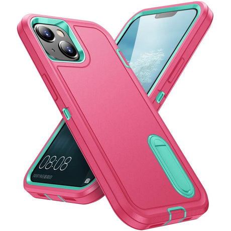 iPhone 15 Hybrid Tough Case w. Kickstand - Pink / Turquoise