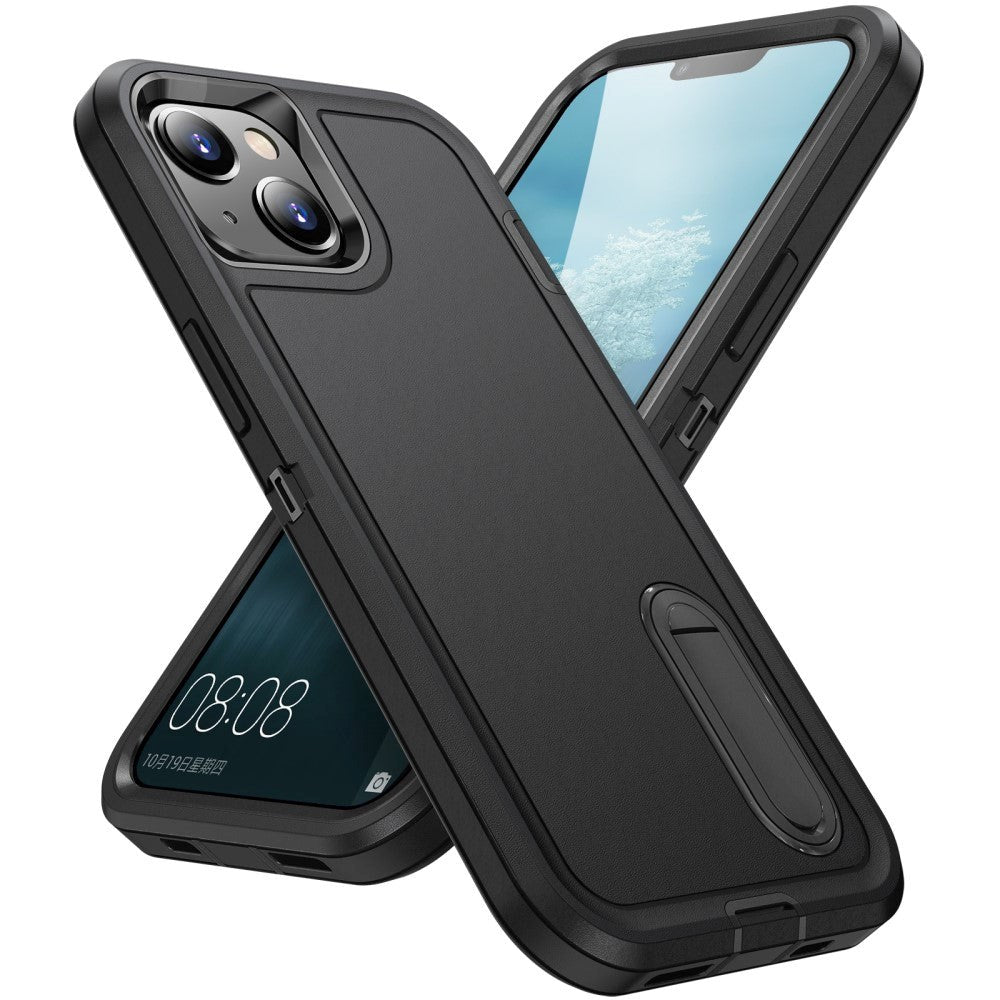 iPhone 15 Hybrid Tough Case w. Kickstand - Black