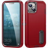 iPhone 15 Hybrid Tough Case w. Kickstand - Red / Black