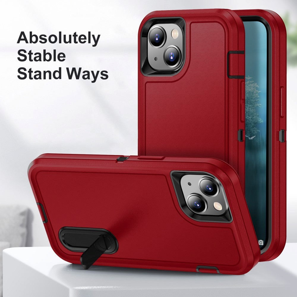 iPhone 15 Hybrid Tough Case w. Kickstand - Red / Black