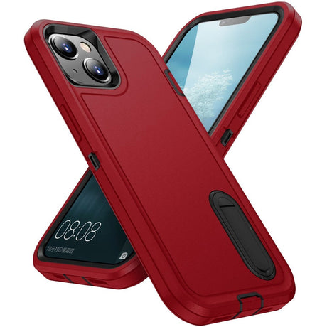 iPhone 15 Hybrid Tough Case w. Kickstand - Red / Black