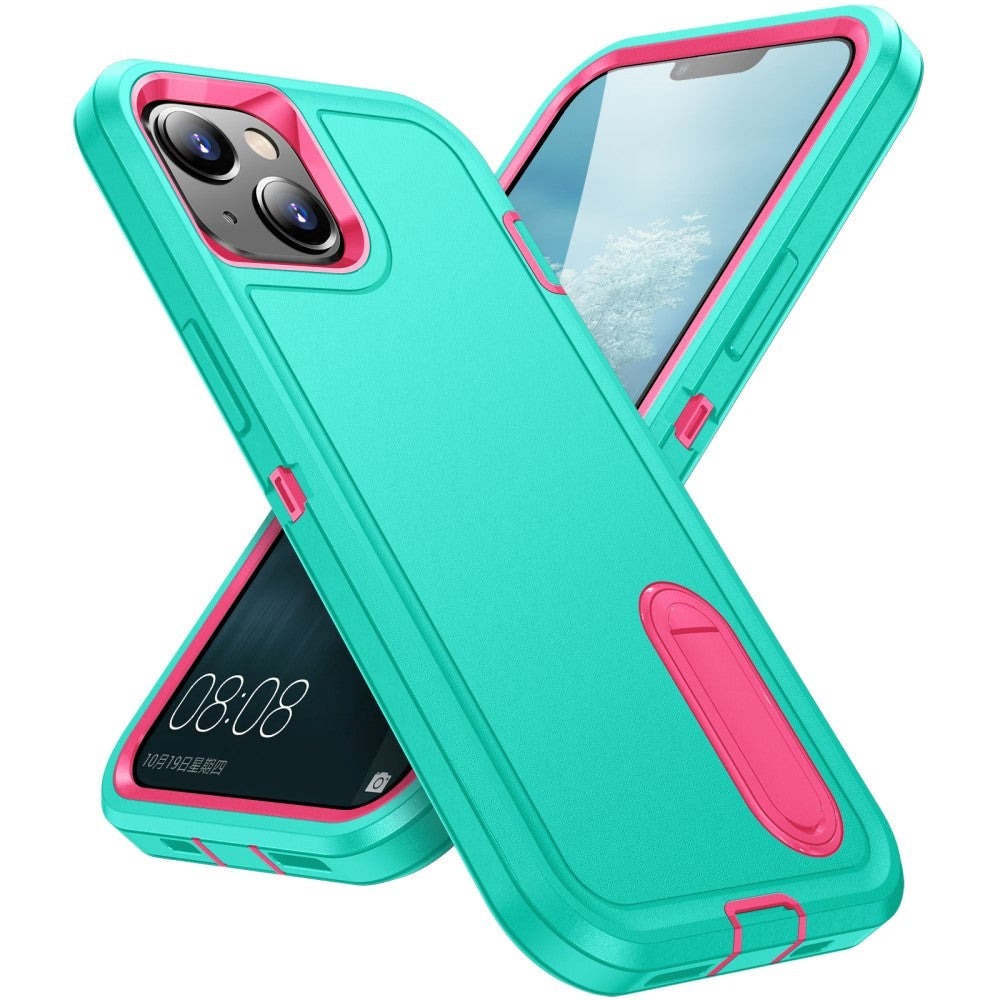 iPhone 15 Hybrid Tough Case w. Kickstand - Turquoise / Pink