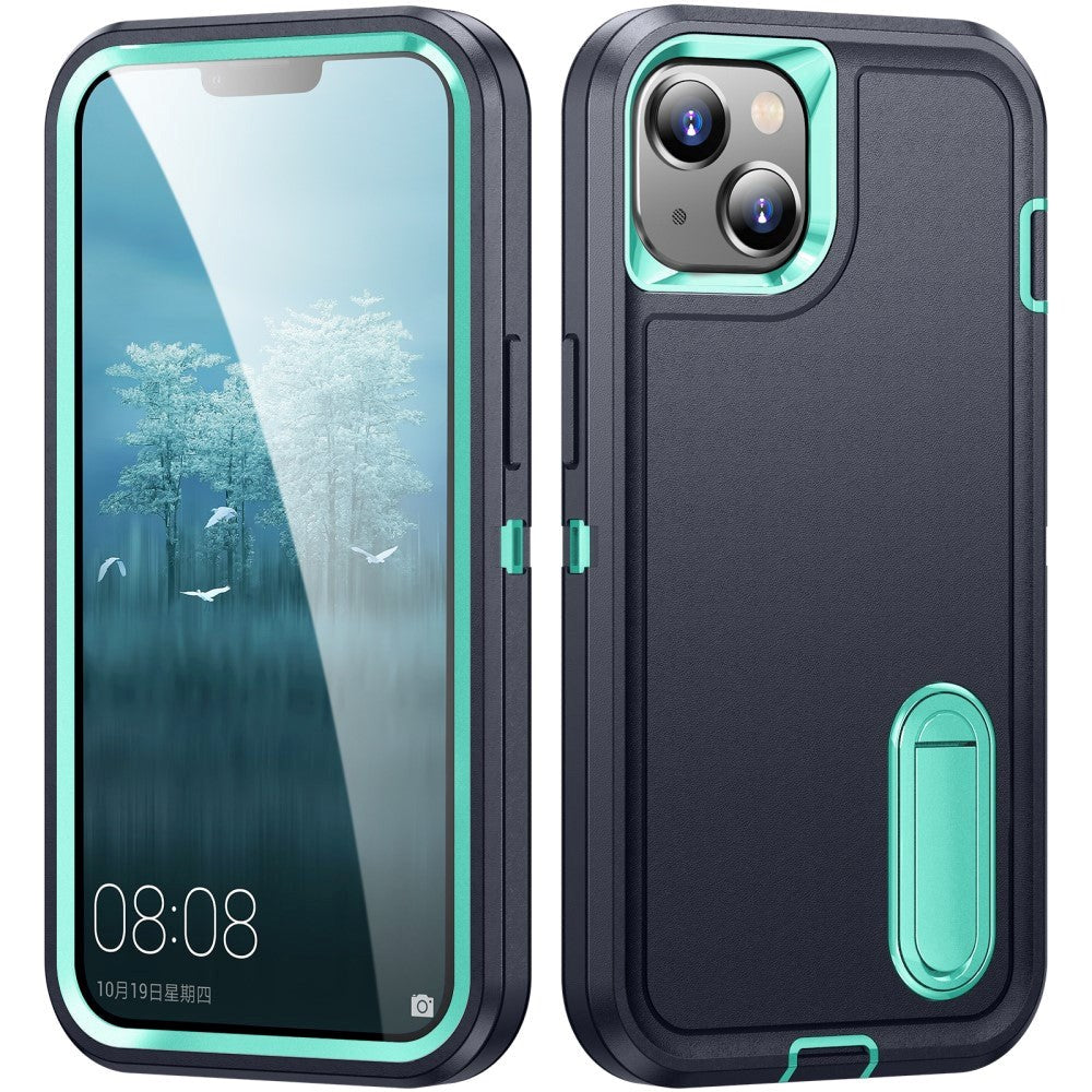 iPhone 15 Hybrid Tough Case w. Kickstand - Turquoise / Black