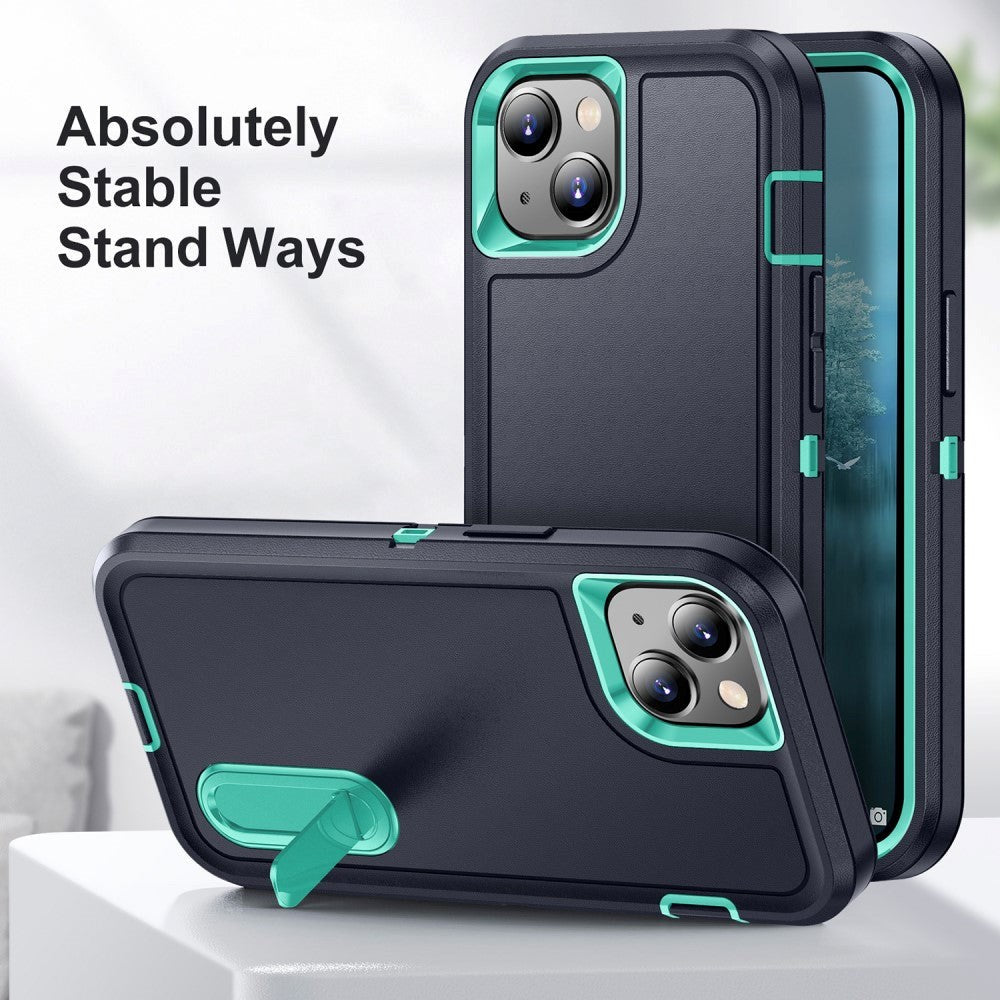 iPhone 15 Hybrid Tough Case w. Kickstand - Turquoise / Black