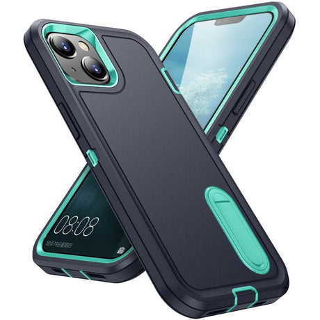 iPhone 15 Hybrid Tough Case w. Kickstand - Turquoise / Black