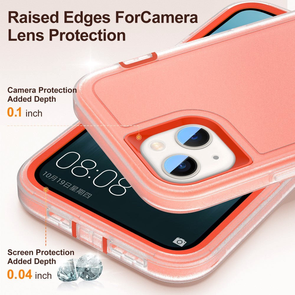 iPhone 15 Hybrid Tough Case w. Kickstand - Orange / Transparent