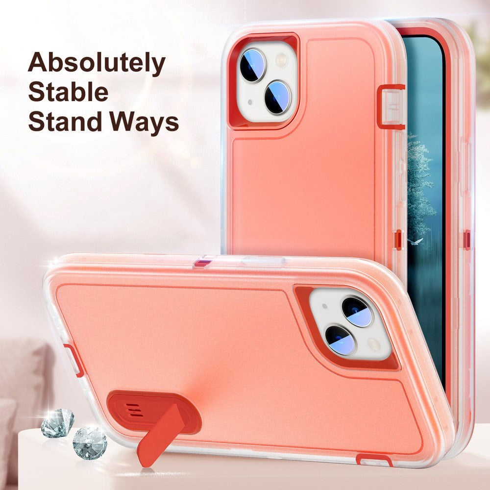 iPhone 15 Hybrid Tough Case w. Kickstand - Orange / Transparent