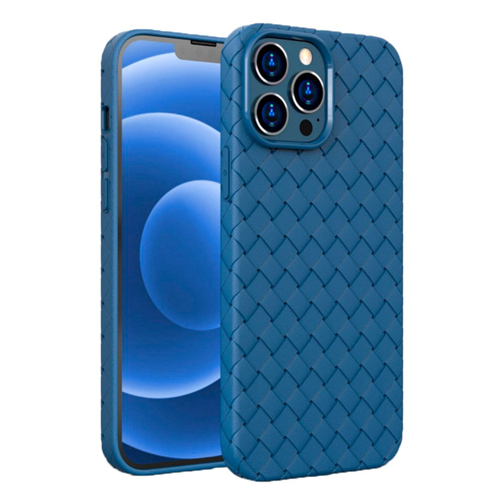 iPhone 15 Pro Flexible Plastic Case - Braided Design - Blue