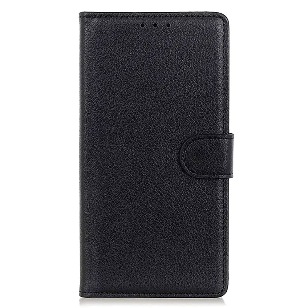 Sony Xperia 5 V Litchi Leather Flip Case w. Wallet - Black