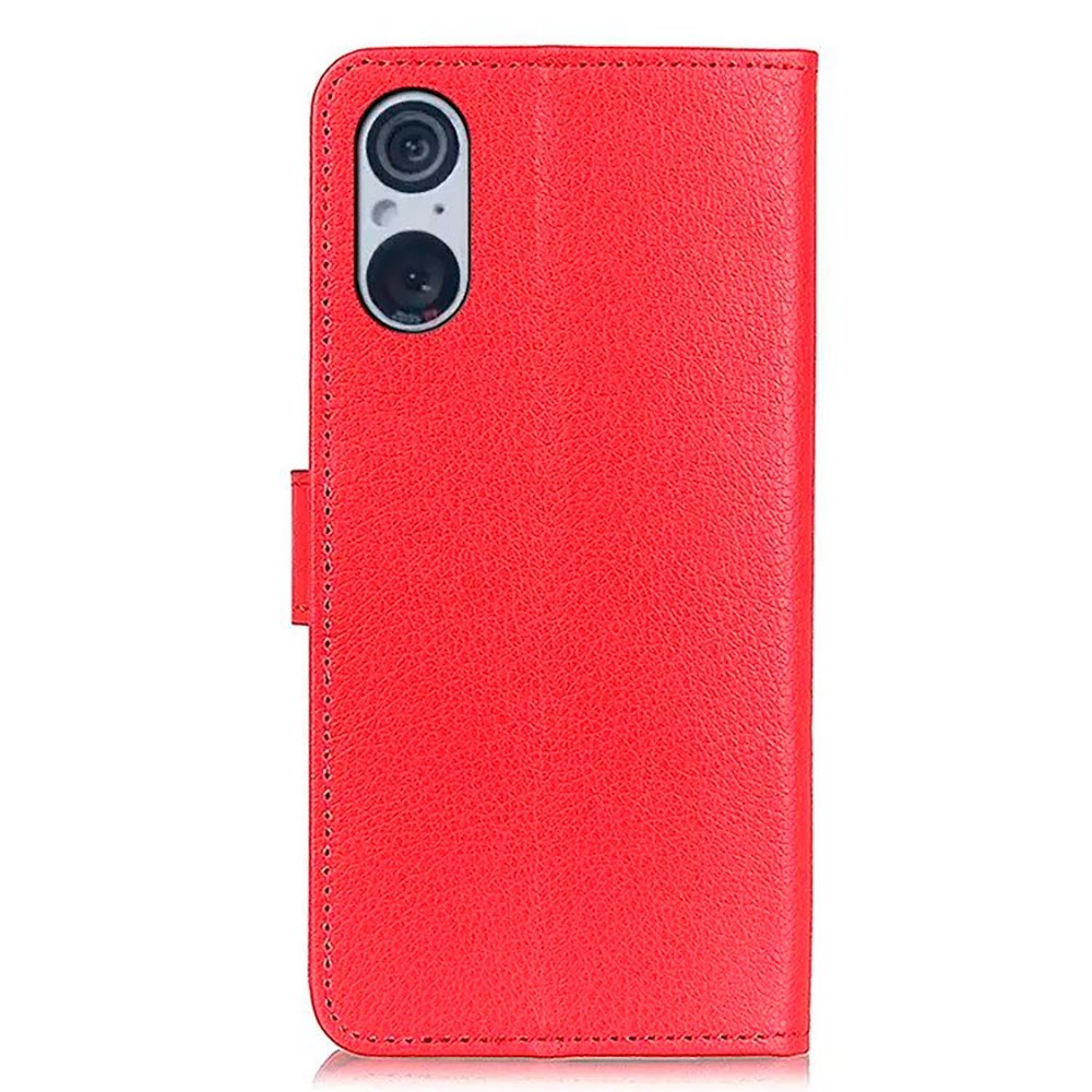 Sony Xperia 5 V Litchi Leather Flip Case w. Wallet - Red