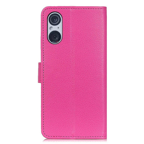 Sony Xperia 5 V Litchi Leather Flip Case w. Wallet - Pink