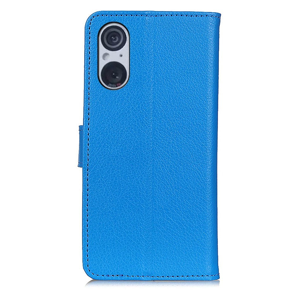 Sony Xperia 5 V Litchi Leather Flip Case w. Wallet - Blue