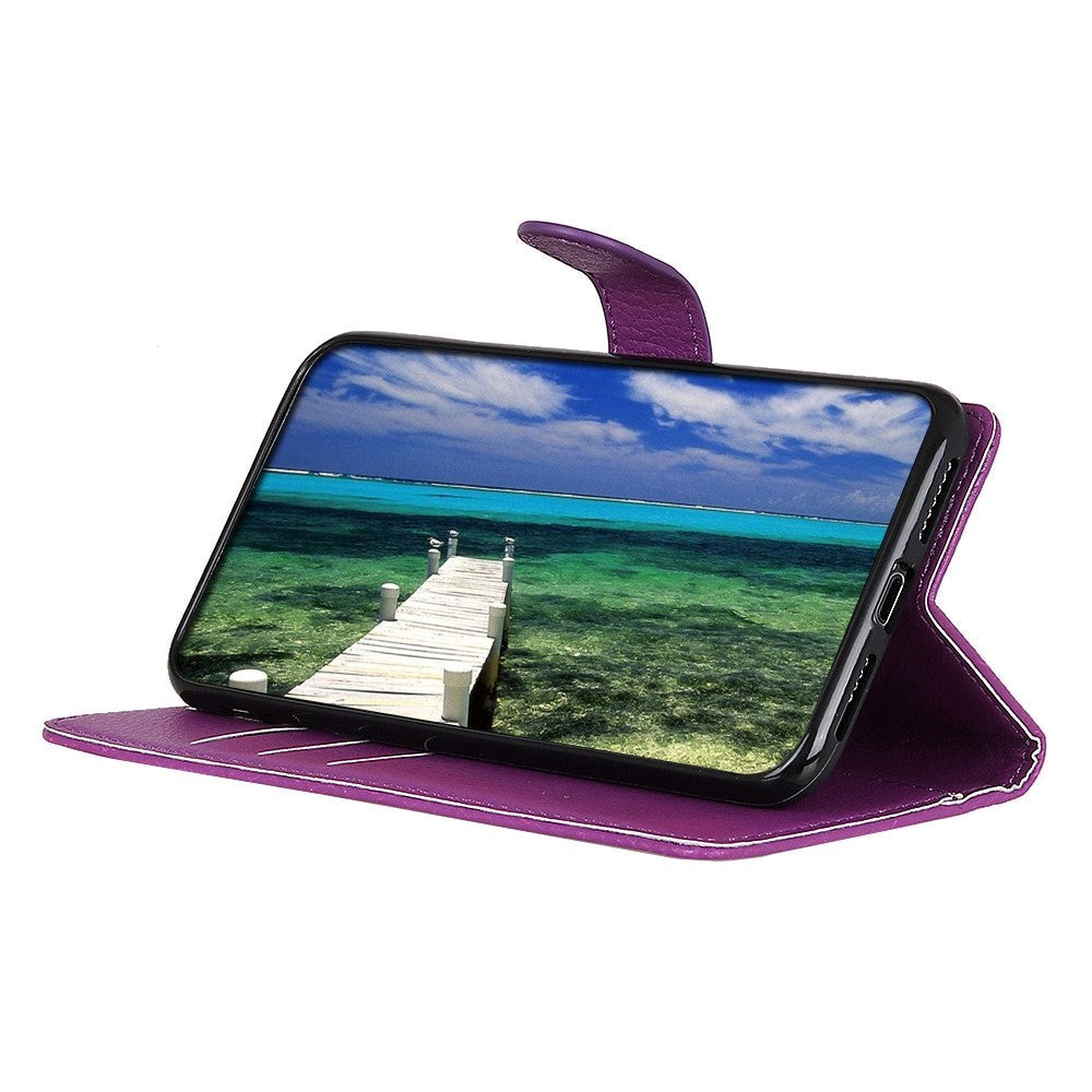 Sony Xperia 5 V Litchi Leather Flip Case w. Wallet - Purple