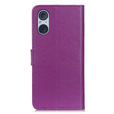 Sony Xperia 5 V Litchi Leather Flip Case w. Wallet - Purple