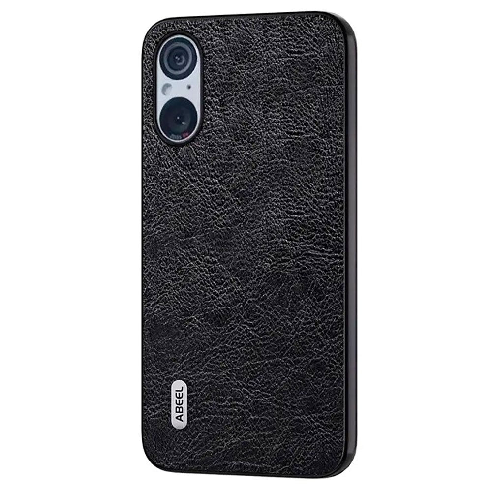 Sony Xperia 5 V Litchi Leather Covered Plastic Case - Black