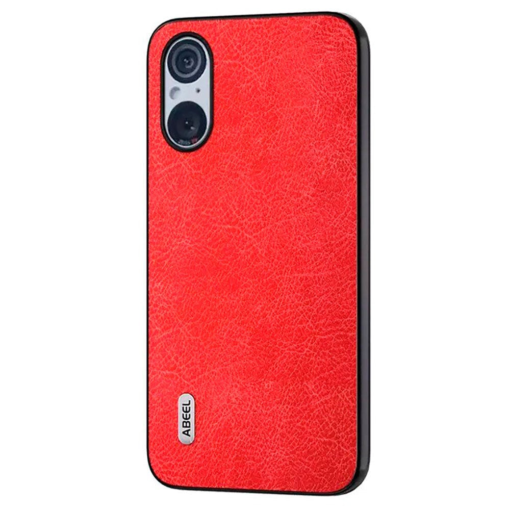 Sony Xperia 5 V Litchi Leather Covered Plastic Case - Red