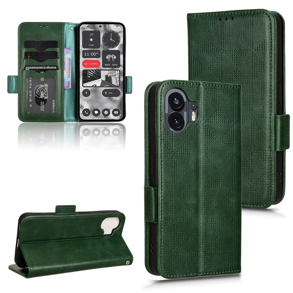 Nothing Phone (2) Leather Flip Case w. Wallet - Triangle Print - Green