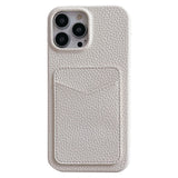 iPhone 15 Litchi Leather Covered Plastic Case with Card Holder - White