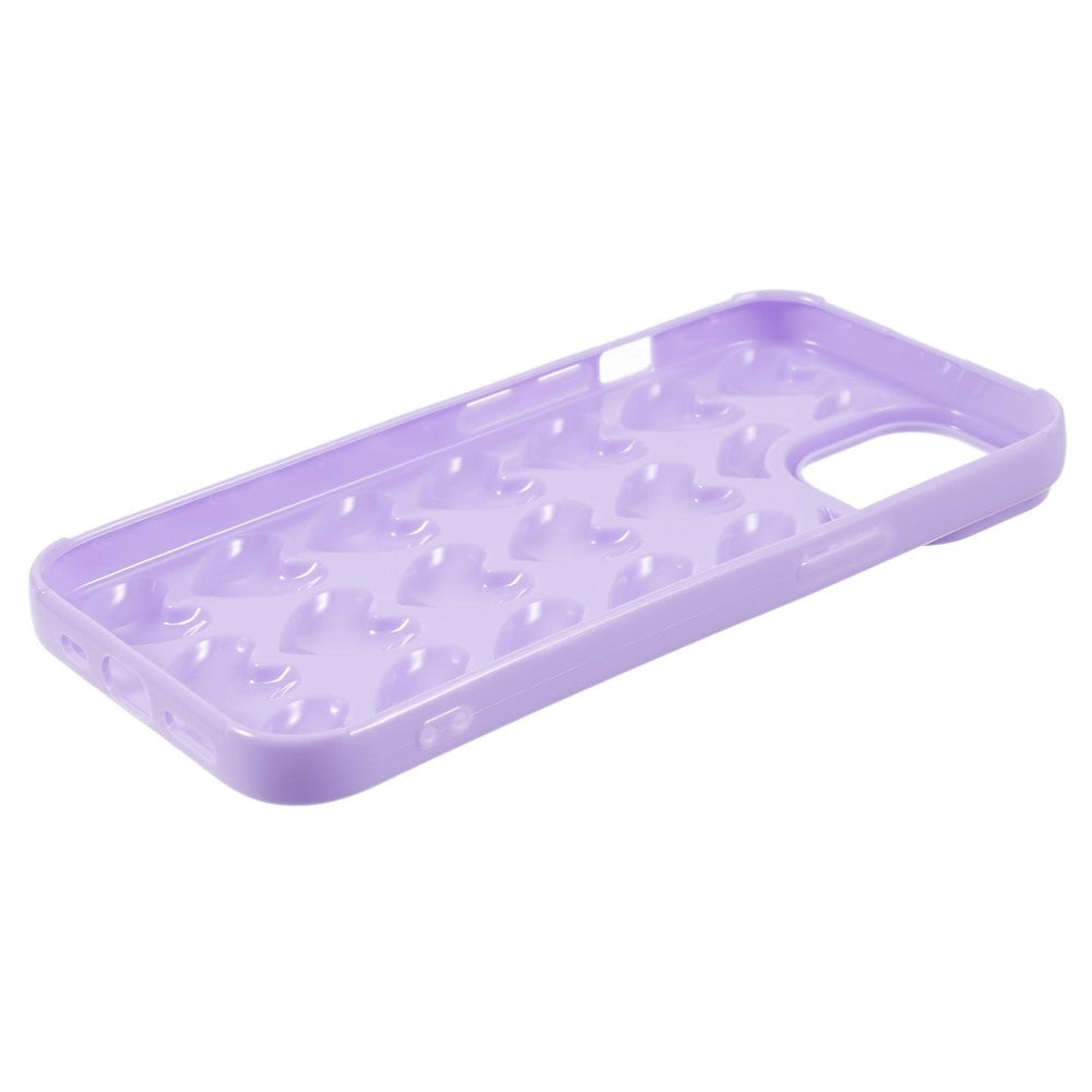 iPhone 15 Flexible Plastic Case w. Small Hearts - Purple