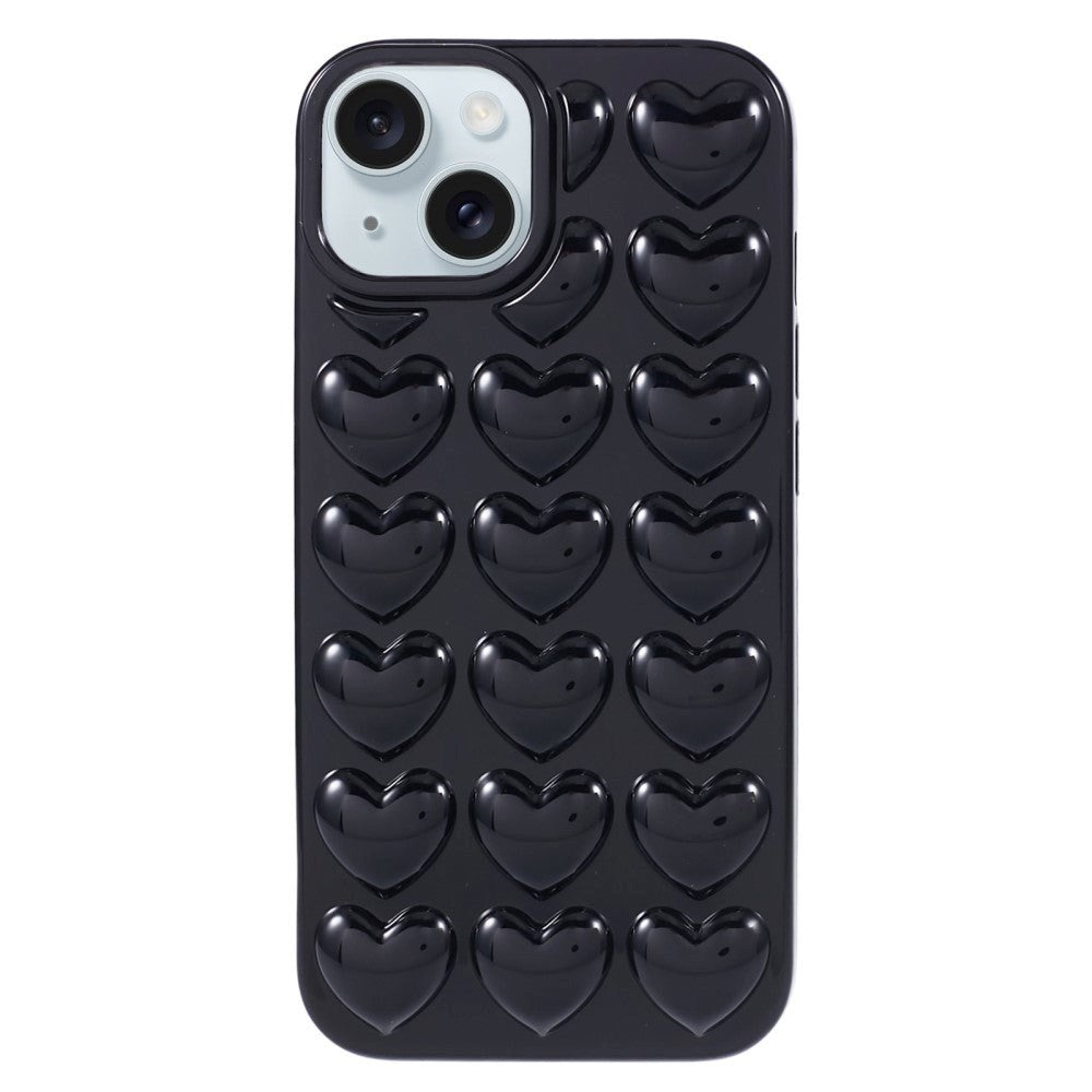 iPhone 15 Flexible Plastic Case w. Small Hearts - Black