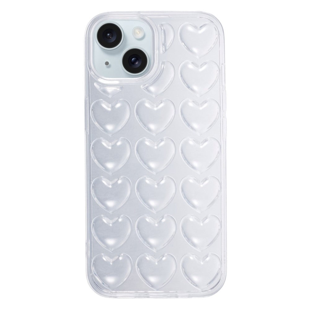 iPhone 15 Flexible Plastic Case w. Small Hearts - Transparent