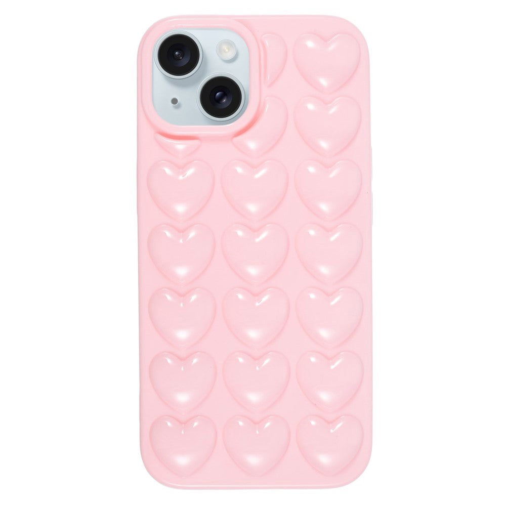 iPhone 15 Pro Flexible Plastic Case w. Small Hearts - Light Pink