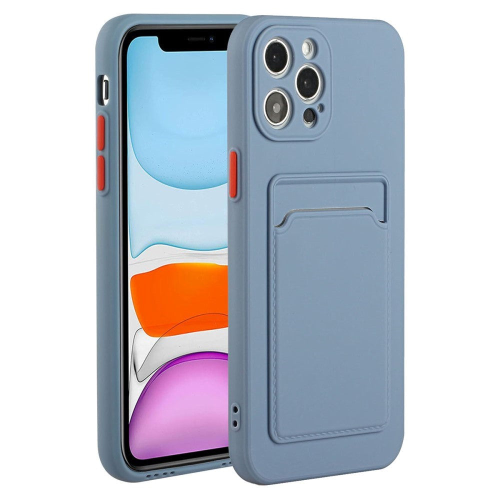 iPhone 15 Pro Flexible Plastic Case w. Card Holder - Blue