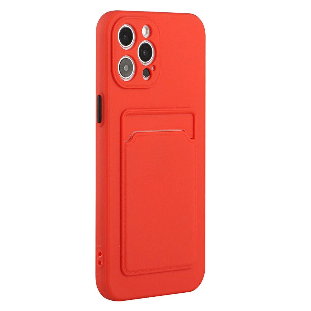 iPhone 15 Pro Flexible Plastic Case w. Card Holder - Red