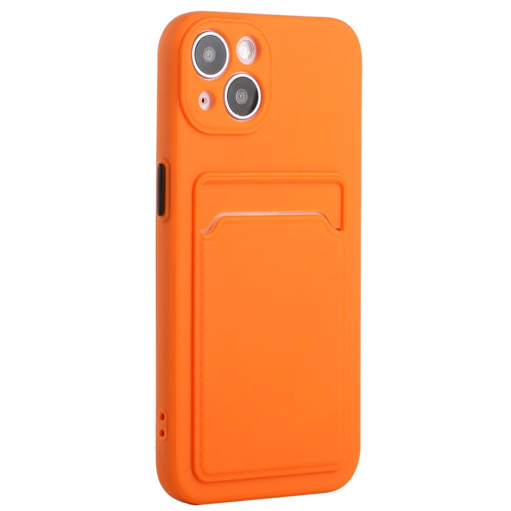 iPhone 15 Flexible Plastic Case w. Card Holder - Orange