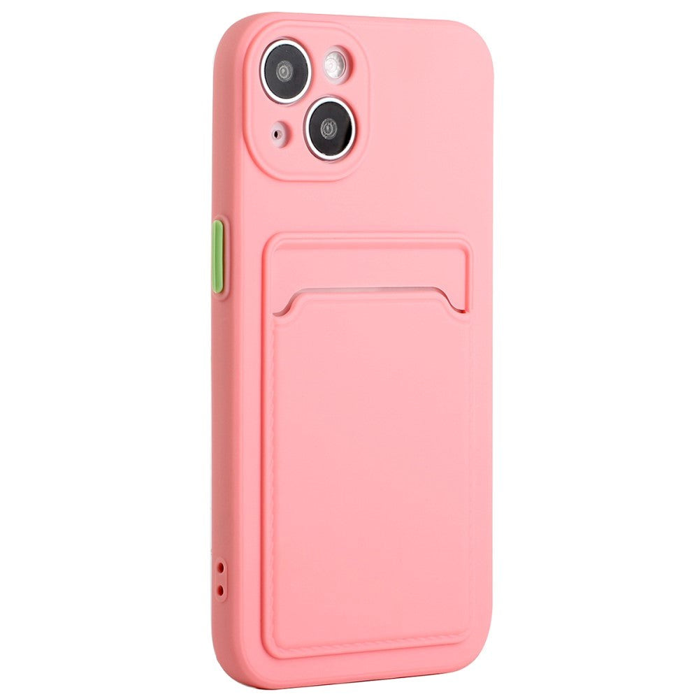 iPhone 15 Flexible Plastic Case w. Card Holder - Pink