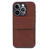 iPhone 15 Pro Max Leather Covered Plastic Case with Card Holder - Brown