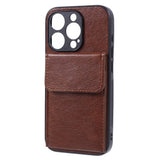 iPhone 15 Pro Max Leather Covered Plastic Case with Card Holder - Brown