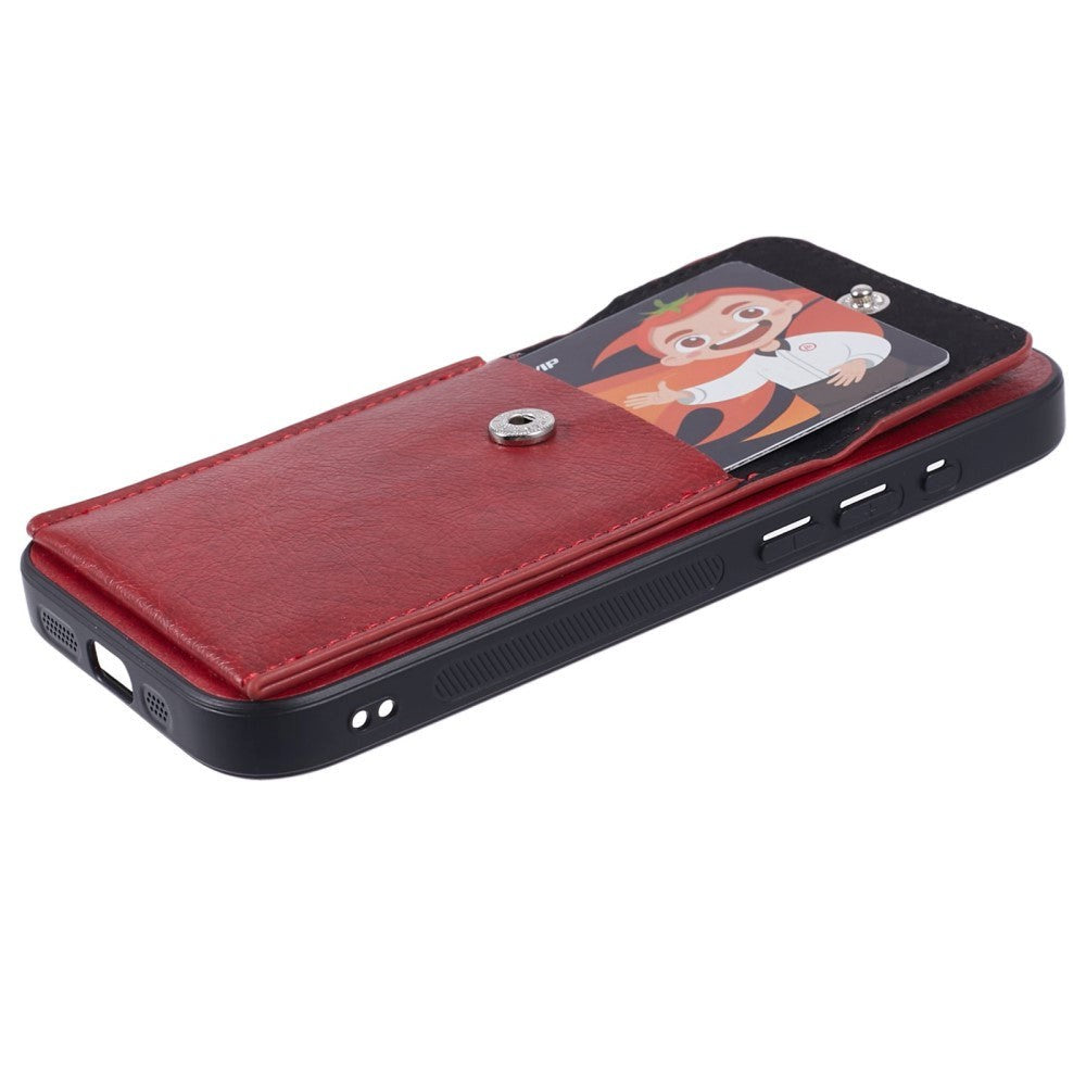 iPhone 15 Pro Max Leather Covered Plastic Case with Card Holder - Red