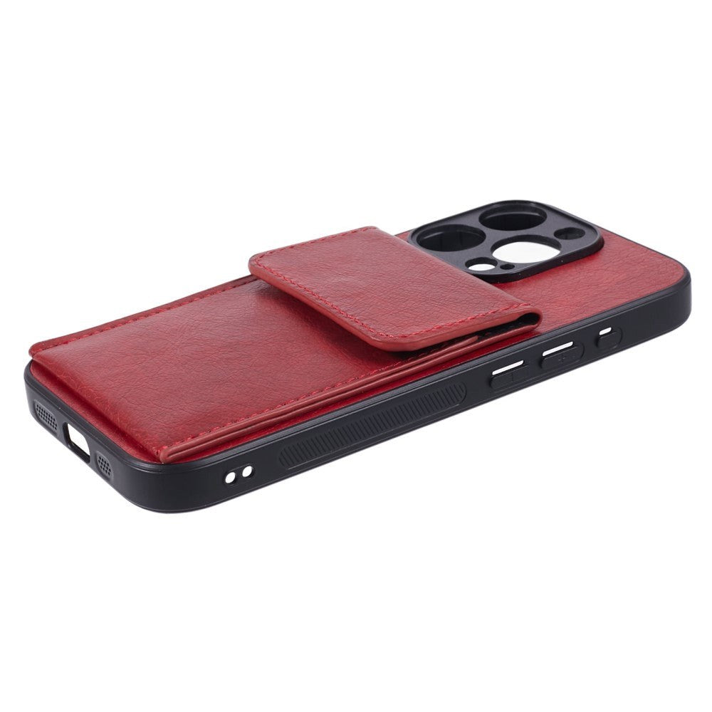 iPhone 15 Pro Max Leather Covered Plastic Case with Card Holder - Red