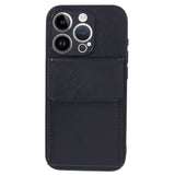 iPhone 15 Pro Max Leather Covered Plastic Case with Card Holder - Black